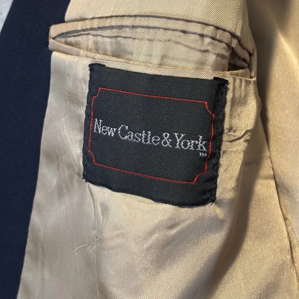 New Castle & York Men's 42L Blazer‎ Navy Blue Gold Crest Buttons USA Vintage 90s